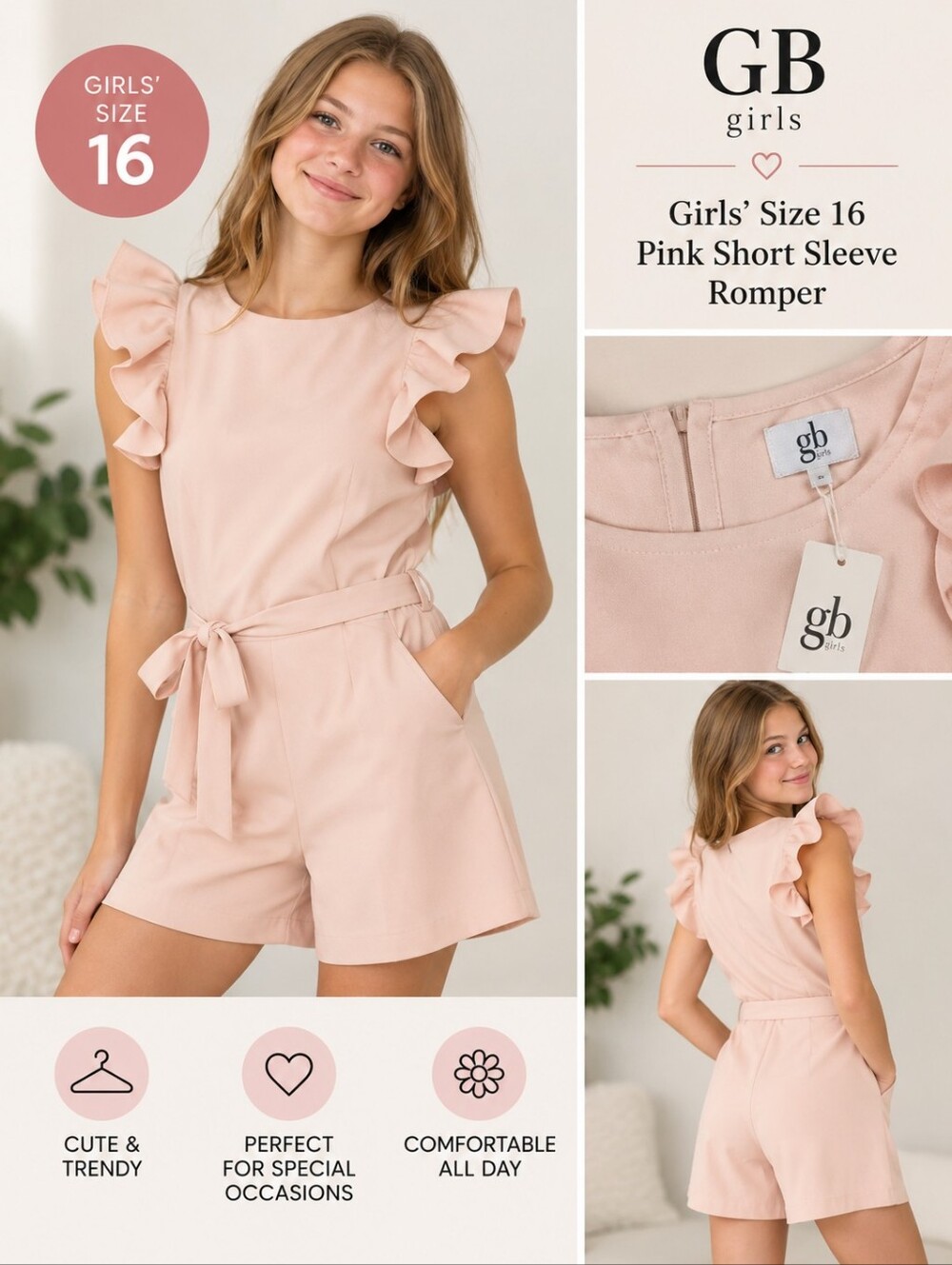 New gb girls size 16 pink short sleeve romper #24